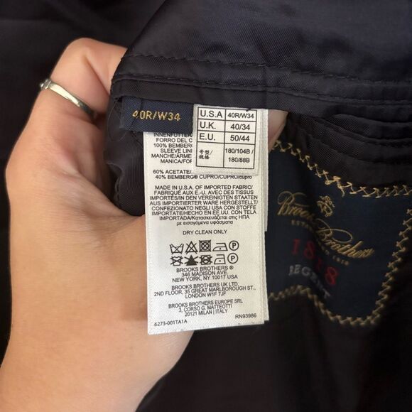BROOKS BROTHERS size 40R / W34 Classic Navy Men's Blazer REGENT cupro - Picture 3 of 10